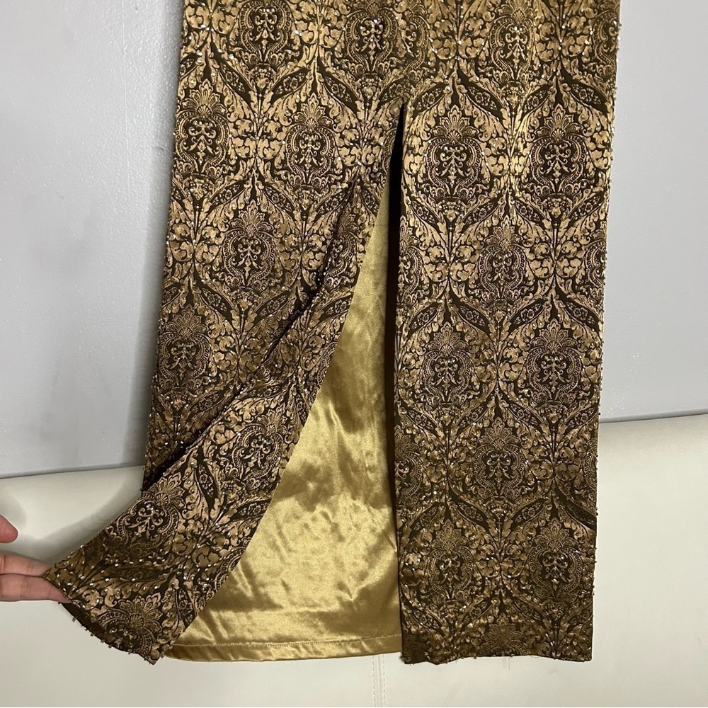Vintage Lillie Rubin Gold paisley embossed beaded straight gown & jacket size 4 - Picture 4 of 8